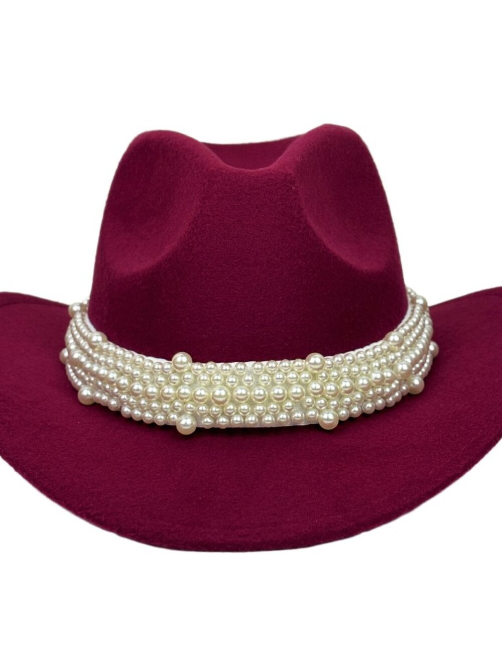 Maroon Red Pearl Beaded Cowboy Hat Western Cowgirl Rodeo Ranch Country Fashion